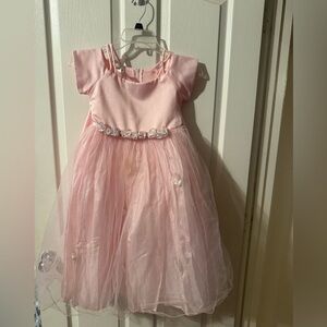 Pink Tulle Flower-Trim Formal Dress for Girls